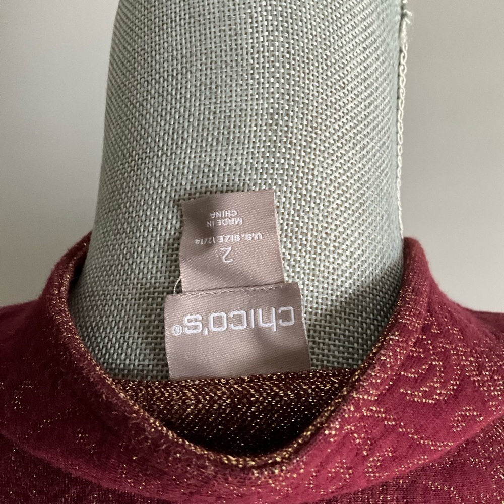 CHICO'S | LONG JACKET SIZE 2 BURGUNDY GOLD - Picture 6 of 10